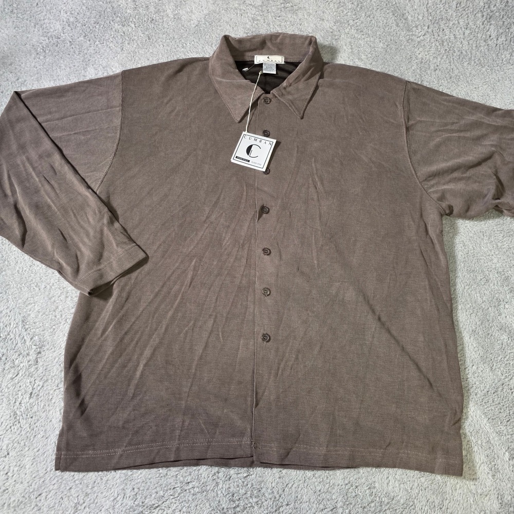 Cumran Mens XL Button Down Shirt Dark Taupe Micro Ribbed Long Sleeve NWT‎